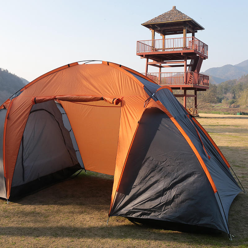 Orange Two-Room Tent With A Solid Color