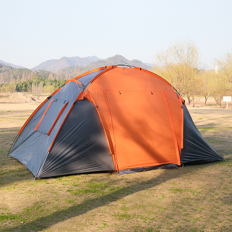 Orange Two-Room Tent With A Solid Color