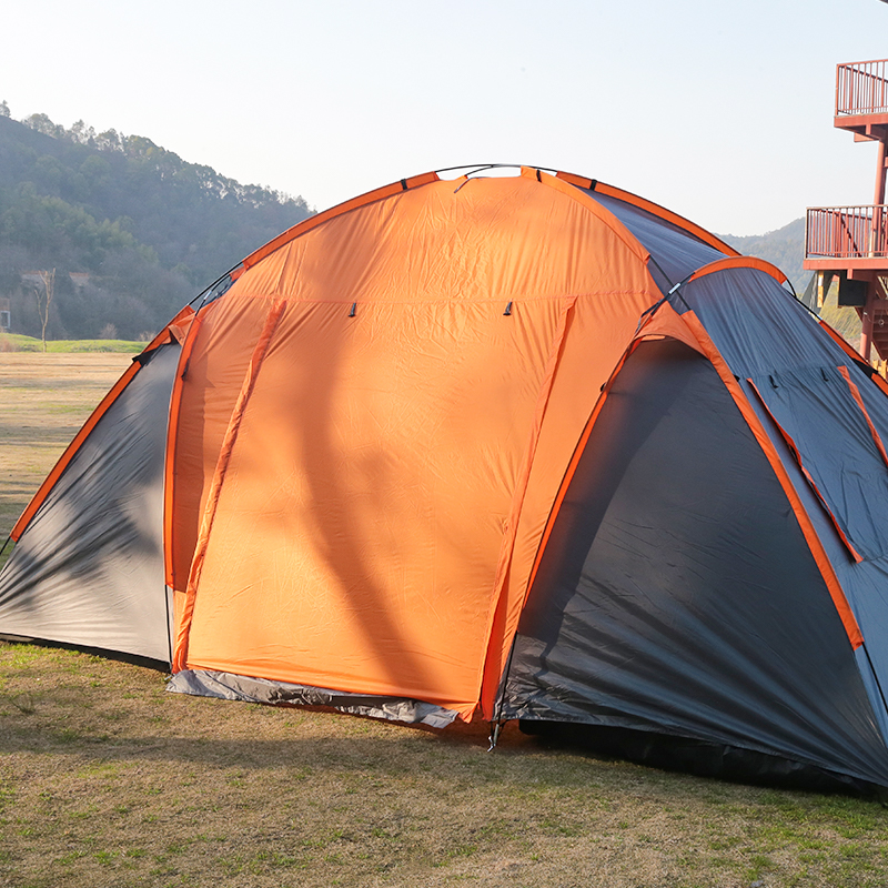 Orange Two-Room Tent With A Solid Color