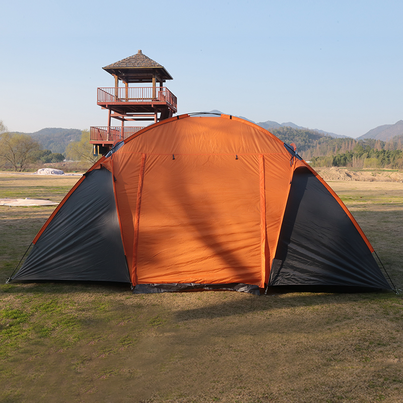 Orange Two-Room Tent With A Solid Color